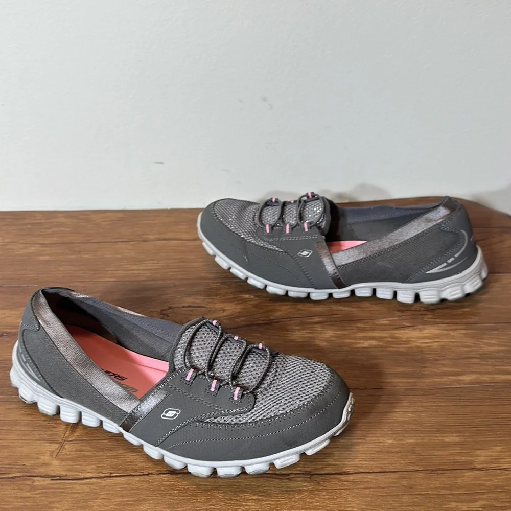 Skechers Gray Pink Sparkles Lightweight Memory Foam Slip On Shoes Women's 11 - Picture 2 of 12